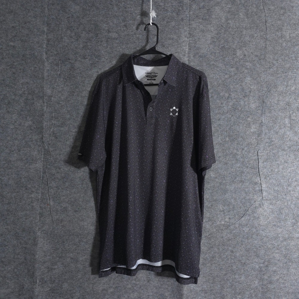 Straight Down Performance Golf Polo Shirt Mens L Bowling Print Black Performance